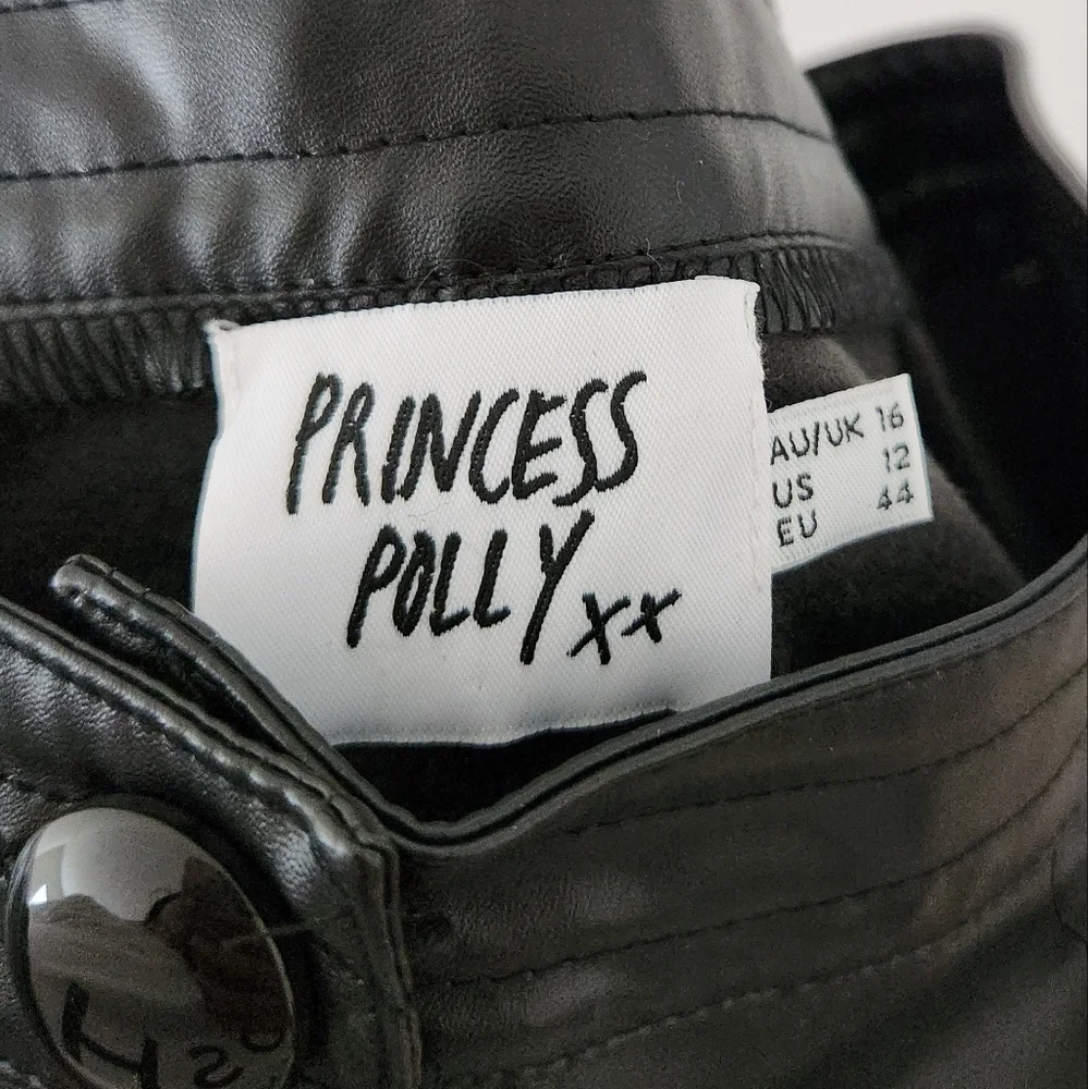 Princess Polly Love Club Faux Leather Straight Leg Pants Black 12 - Picture 10 of 11